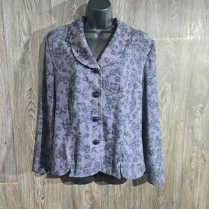 Leslie Fay Floral Blazer‎ Jacket Gray Purple Size 14 Career Business